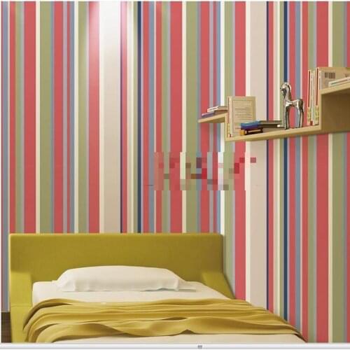 Home decoration color vertical stripes bedroom children room decoration wallpaper decoration vinyl wall (pvc)