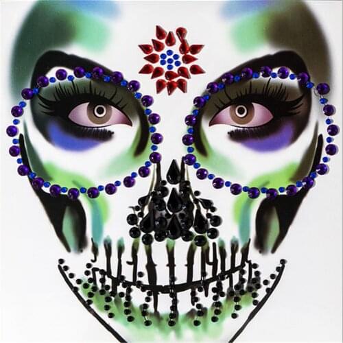 1Pc Skull Makeup Inspired Party Face Gem Sticker Body Paint Decor for Christmas Present and Halloween Holiday Gift Fake Tattoo