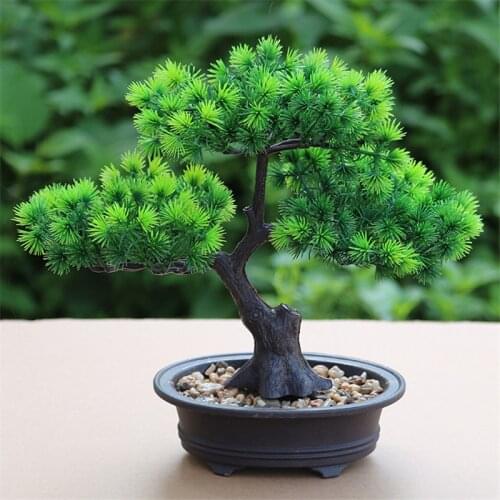 Artificial Flower Bonsai Green Plant Zen Simulated Tree Pine Potted Flower Pot Desktop Decoration Fengshui Decor Plant Viewing