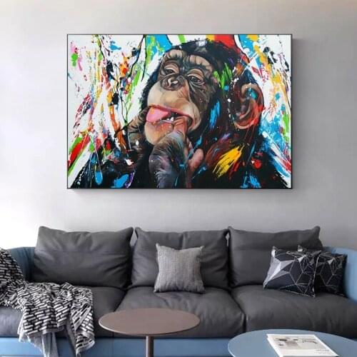 Canvas Painting Cute Monkey Graffiti Street Art Poster Print Wall Art Large Animal Picture for Kids Room Home Design Decor