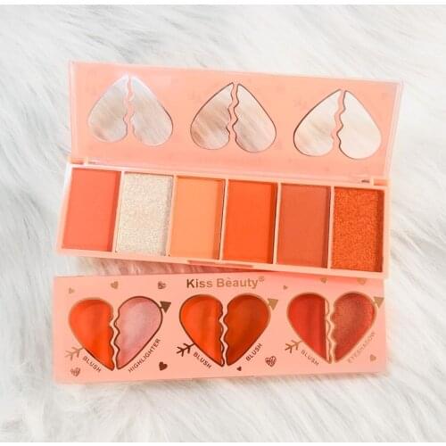 Kiss Beauty is Exclusively For Emotional Blush Pan White Orange Nude Makeup High Gloss Eyeshadow Six-Color Rouge