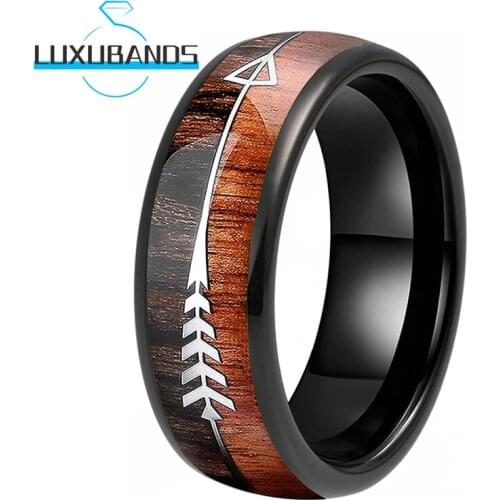 8MM Black Tungsten Carbide Rings For Men Women Engagement Bands Double Wood Arrows Inlay Polished Finished Comfort Fit