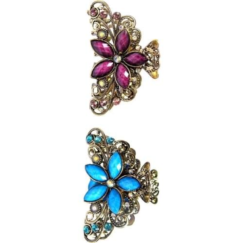 Set of 2pcs Fashion Women Crystal Butterfly Flower Hair Claw Clip Clamp Hair Accessories