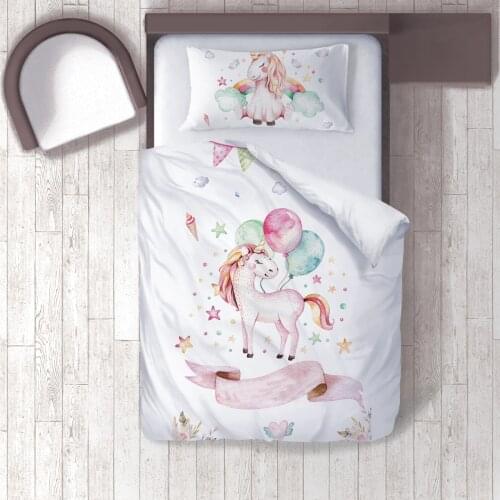 Duvet Cover Set Bedding Set Pillow Case for Baby and Kids Room 3D Printed Rainbow Unicorn Happy Birthday Model 102
