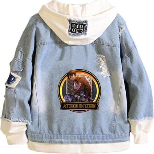 Anime Attack on Titan Coat Teens cowboy Cosplay Jacket Men Women Casual Denim Hooded Loose coat Cartoon Hooded
