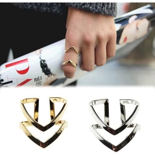 Hot Sales Rings Women Half Opened Adjustable Vintage Rings Gold Silver Color Letter Double V-shaped Ring