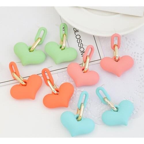 Korean Cute Sweet Acrylic Heart Drop Earrings Fashion Candy Color Gold Chain Dangle Earrings for Women Girls Party Jewelry Gift