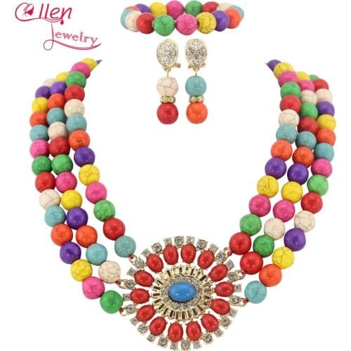 Multicolor hot Jewelry Set Nigerian hot Necklace Bridesmaid Gift Party Necklace hot Bracelet Earrings TL1198