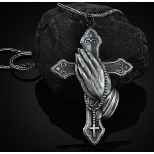 Praying Hands Necklace For Men Women Religious Pendant Rope Chain