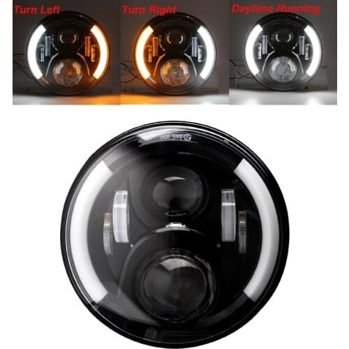 Motorcycle 7inch LED Headlight 7" LED DRL H4 Halo Ring Amber Turn Signal Headlamp For JeepJK TJ Touring Lada 4x4 Niva