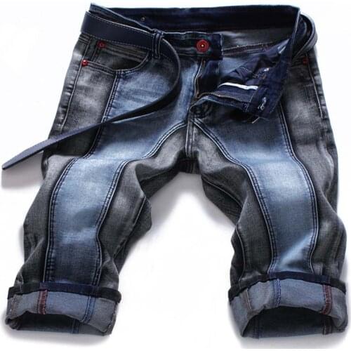 Mcikkny Fashion Mens Straight Denim Shorts Slim Fit Patchwork Jeans Shorts For Male Straight Streetwear