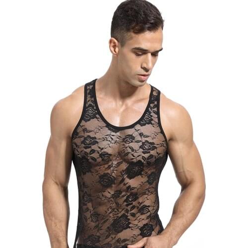 Mens Top Tops Sleeveless Sheer Mesh Sexy Vest Gays Intimates Breathable Soft Fabric Porn Sexy Lace Tulle Close Fitting Jacket