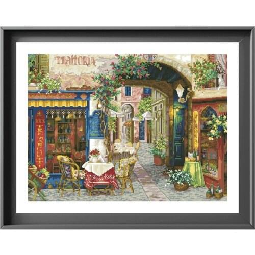 Verona Cafe cross embroidery kit city street pattern design 18ct 14ct 11ct unprint canvas Cross-stitch DIY needlework