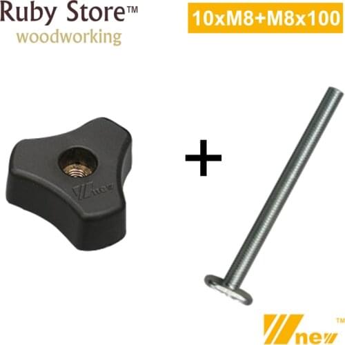 Set of 20PCS (10 Pairs), Star Knob M8 + T-nut M8x100 for Standard T-track, Woodworking Jigs