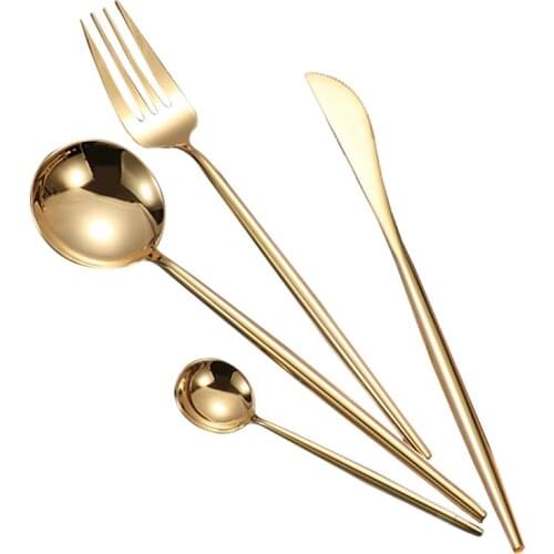 24pcs Gold Dinnerware Set Stainless Steel Tableware Set Knife Fork Spoon Flatware Set Dishwasher Safe Cutlery Set Spoon fork