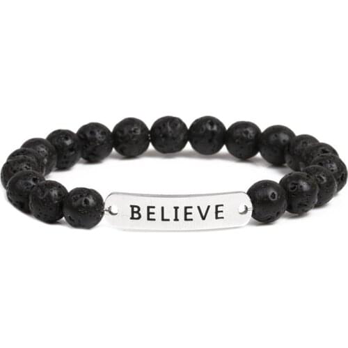 Natural Stone Chakra Volcanic Lava Rock Beads Believe Letter Bracelet for Charms Women Men Couples Gift Jewelry Bracelets Boho