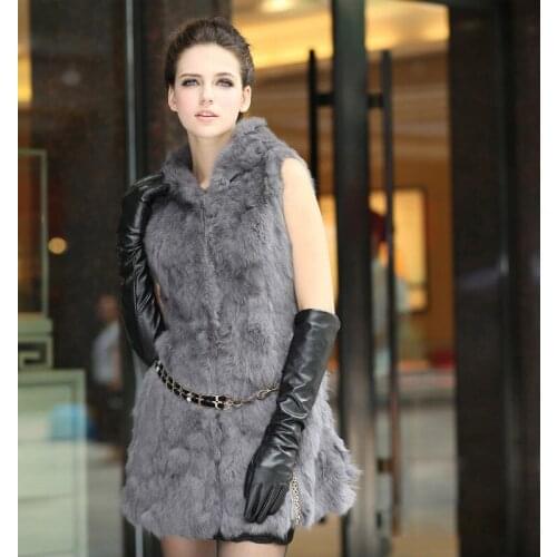 Genuine real natural full pelt rabbit fur vest whole skin fur jacket long for women waistcoats the hood custom andy bust 80-120