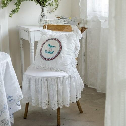 Elegant Annie Pure Cotton Decora Pillow Cover White Lace Ruffles Cushion Cover For Chair French Style Non-slip Design 45×45cm