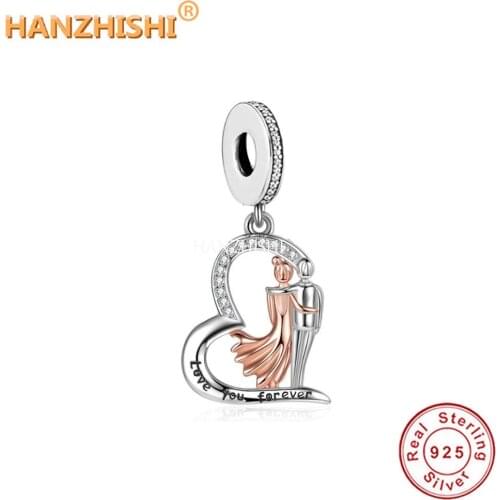 Newest 925 Sterling Silver Love You Forever Couples Heart Dangle Beads Charms Fit Original Pandora Charm Bracelet Jewelry Making