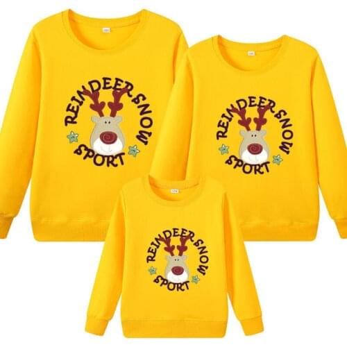 Parent-child wear spring and autumn plus velvet thickening Christmas deer parent-child sweater suit for a family of three