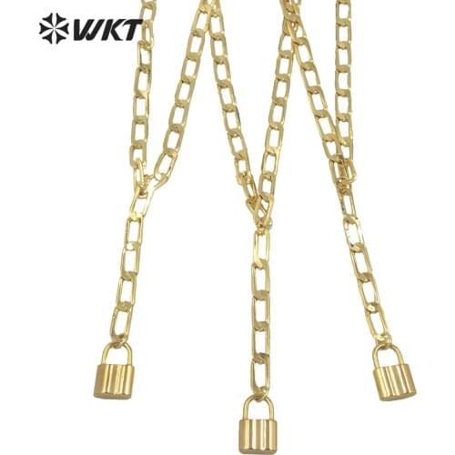 WT-N1307 Wholesale Lovely fashion 18k real gold plated copper chain lock pendant necklace Simple Frigid 16 inch choker necklace
