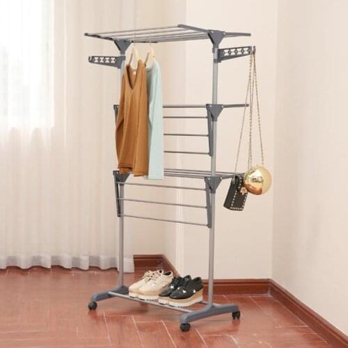 Wing Drying Rack Movable Clothes Drying Rack Foldable Three-layer Storage Holders Home Laundry Organizing Shelf For Bathroom HWC