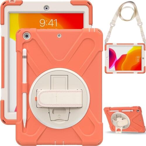 360 Rotation Kickstand Shockproof Cover for iPad 8 Silicone Case with Shoulder Strap for iPad 10.2 Kids Cover 2020 2019+Pen