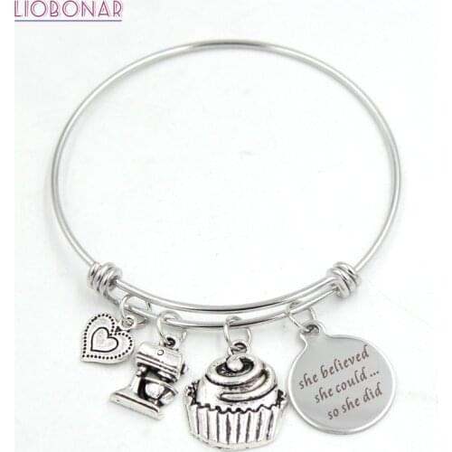 Adjustable Wire Stainless Steel Bangles Baking Bangle Cup cake Baker Bracelet for Women Jewelry Baking Bakers Gifts