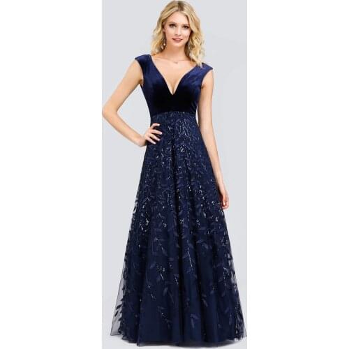 Robe de soirée Gorgeous V Neck Sequin & Velvet Embroidery Evening Dresses Cream Plus Size Vestido de noche A-LINE Gowns