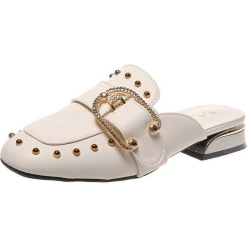 Summer 2021 Designer Shoes Woman Slides Outdoor Platform Metal Rivet Slippers Ladies Mules Sandals Zapatos De Mujer Flip Flops