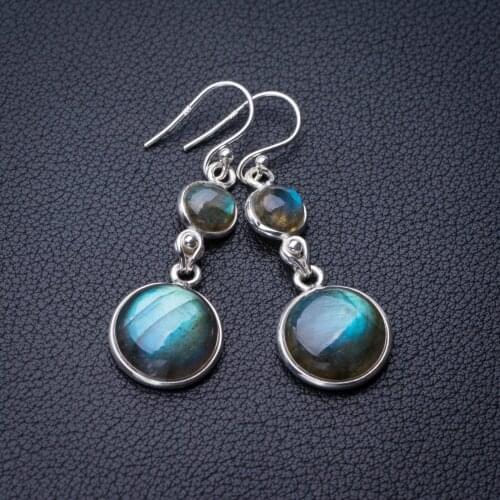 StarGems Natural Blue Fire Labradorite Handmade 925 Sterling Silver Earrings 1.75" E0785