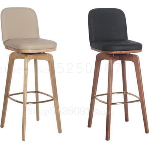 Solid Wooden Bar Chair Modern Simple Backrest Bar Chair Light Luxury High Footstool Bar Stool Family Bar Stool Bar Chair