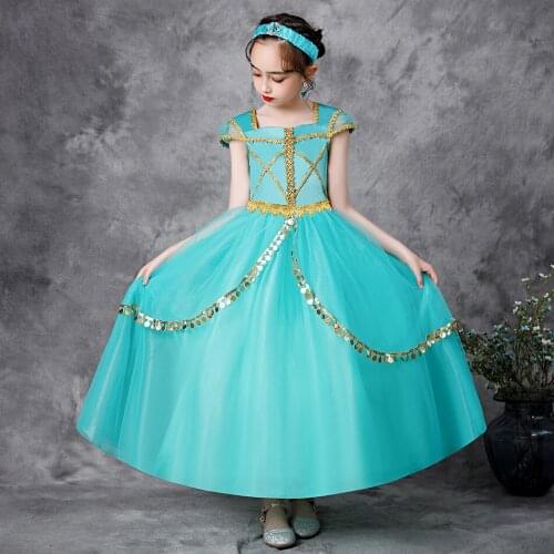 VOGUEON Aladdin Princess Girls Dress Birthday Party Fancy Cosplay Costume For Kids Jasmine Clothing Children 2-10 Years Vestido