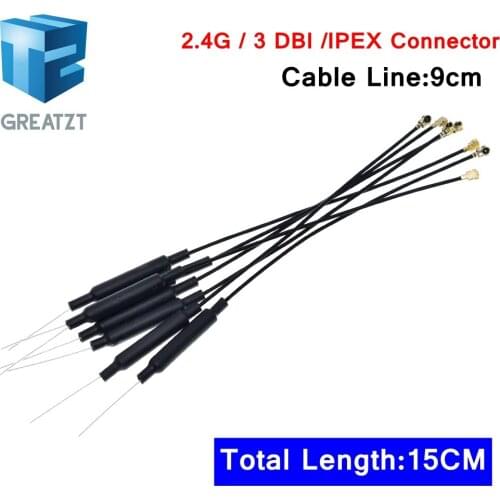 GREATZT 10Pcs/lot 2.4GHz WIFI Antenna 3dbi Ufl IPX Connector Brass Inner Aerial 15cm Length 1.13 Cable HLK-RM04 ESP-07