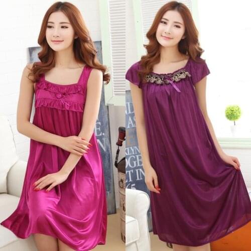 Ladies Sexy Silk Night Dress Girls Short Sleeve Night V neck Nightgown Plus Size Womens Nightdress Lace Sleepwears Nightwear
