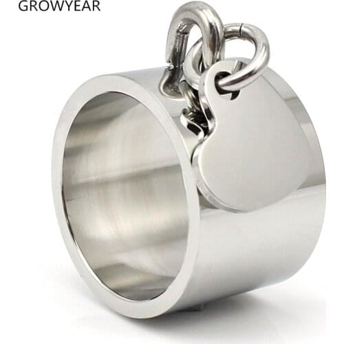 Logo Silver Color Love Heart Charm Ring Stainless Steel Midi Rings For Women Size 9 8 10 6 11 7