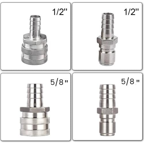 1/2'',5/8'' Homebrew Fitting, Male Hose Barb Quick Disconnect Connector,Stainless Steel Leak Free Seal Moonshine Quick Fittings
