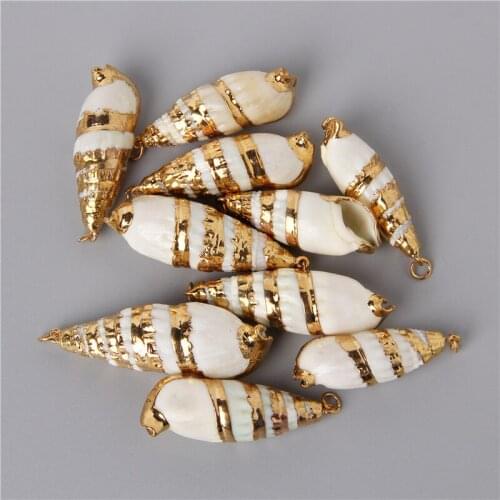 10pcs/Lot Gold Color Metal Natural White Long Shell Pendant Conch Shell Charms Random For DIY Jewelry Necklaces Making Accessory