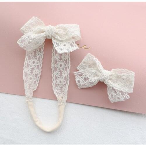 Lace Bow Baby Hair Accessories Infant Party Headband Toddler Hairclips Girl Spring Summer Barrette Newborn Photo Props 2Pcs