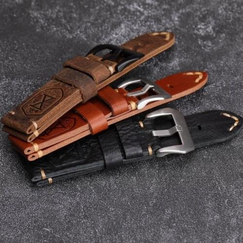 2021 Vintage Cowhide Watchbands, Adaptable Military Watch, Mountaineering Watch, PAM, Leather Strap, 20 22 24 26MM Mens Strap