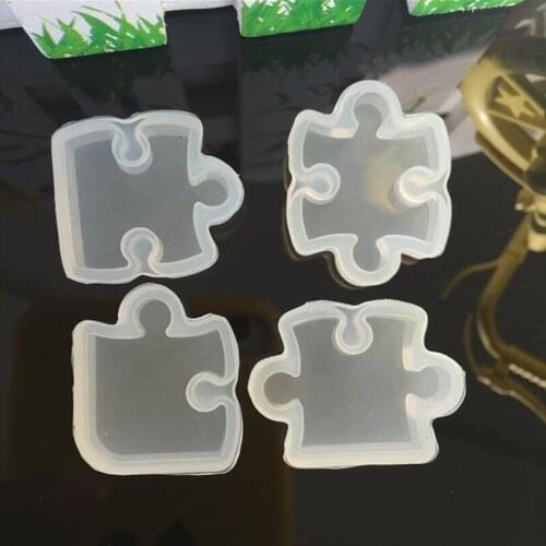 4Pcs/set Silicone Puzzle Pendant Mold DIY UV Resin Keyring Mould Jewelry Making