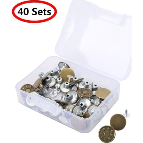 40 Sets Jeans Buttons Vintage Decoration Tack Press Button Kits for Leather Belt Clothing DIY Metal Fasteners Sewing Accessories