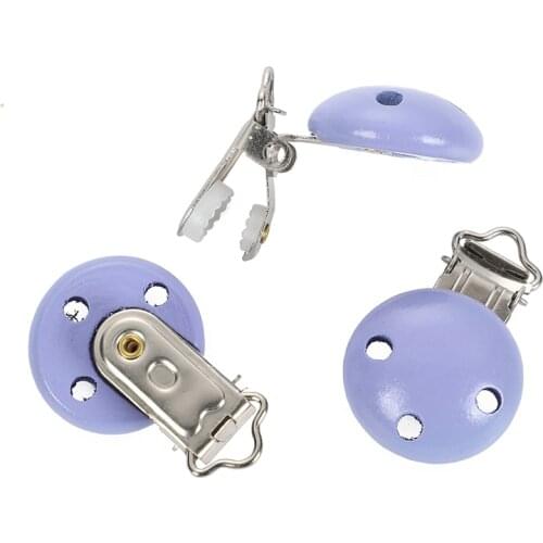 LF Purple Wooden Metal Baby Pacifier Clip Solid Color Holders Cute Infant Soother Clasps Holders Accessories Diy Tool 5Pcs