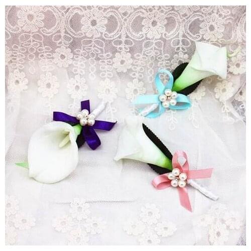 6 Pcs Europe Style Handmade Calla Flower Boutonniere Flowers Groomsman Article Flowers Wedding Party Decorative Flowers