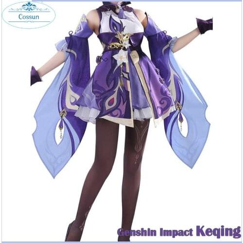 Anime Genshin Impact Keqing Game Suit Purple Lovely Dress Gorgeous Uniform Cosplay Costume Halloween Party Outfit For Women New
