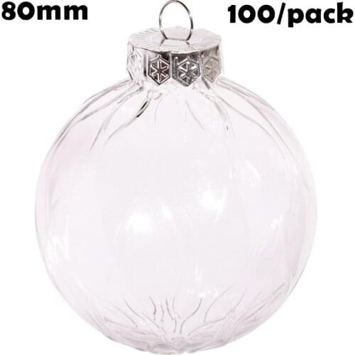 Free Shipping DIY Paintable/Shatterproof Christmas Decoration Ornament, 80mm Plastic Stripe Bauble Sphere Ball, 100/Pack