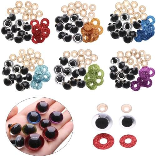20Pcs 16/18/20/24mm Glitter Safety Eyes Stuffed Toys Round Plastic Clear Hard Washer Eyes Handmade Doll Accessories