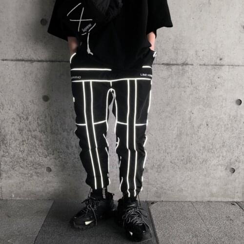 Hip Hop reflective pants men joggers sweatpants mens streetwear night light shiny blink long pants for couples