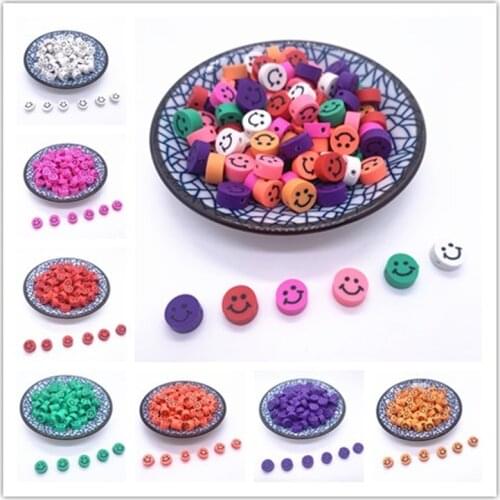 30pcs 10mm Smiley Beads Polymer Clay Spacer Loose Beads For Jewelry Making DIY Handmade Jewelry Crafts