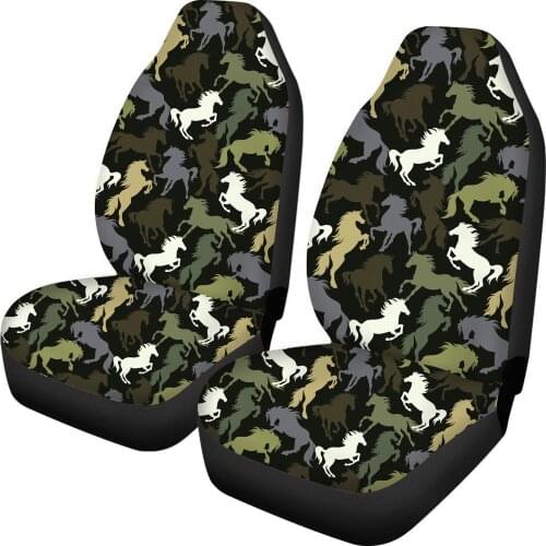 INSTANTARTS Durable Camouflage Horse Puzzle Pattern Front Seats Only Universal Fit 2 Pcs Durable Vehicle Seat Covers Front Seat